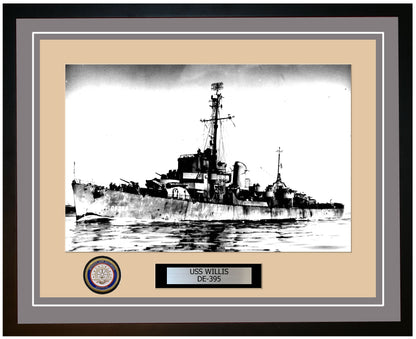 USS Willis DE-395 Framed Navy Ship Photo Grey