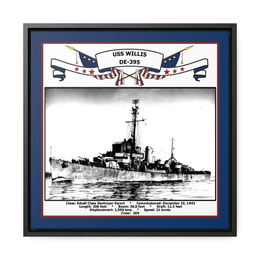 USS Willis DE-395 Navy Floating Frame Photo Front View