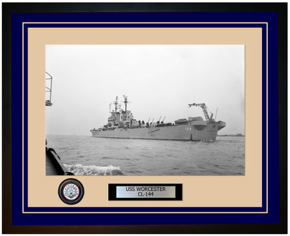 USS WORCESTER CL-144 Framed Navy Ship Photo Blue