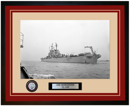 USS WORCESTER CL-144 Framed Navy Ship Photo Burgundy