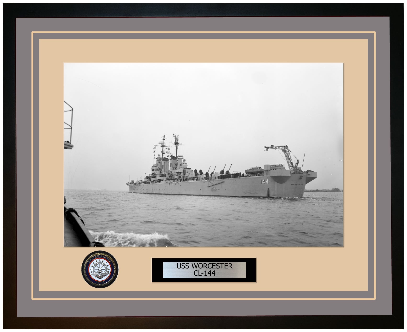 USS WORCESTER CL-144 Framed Navy Ship Photo Grey