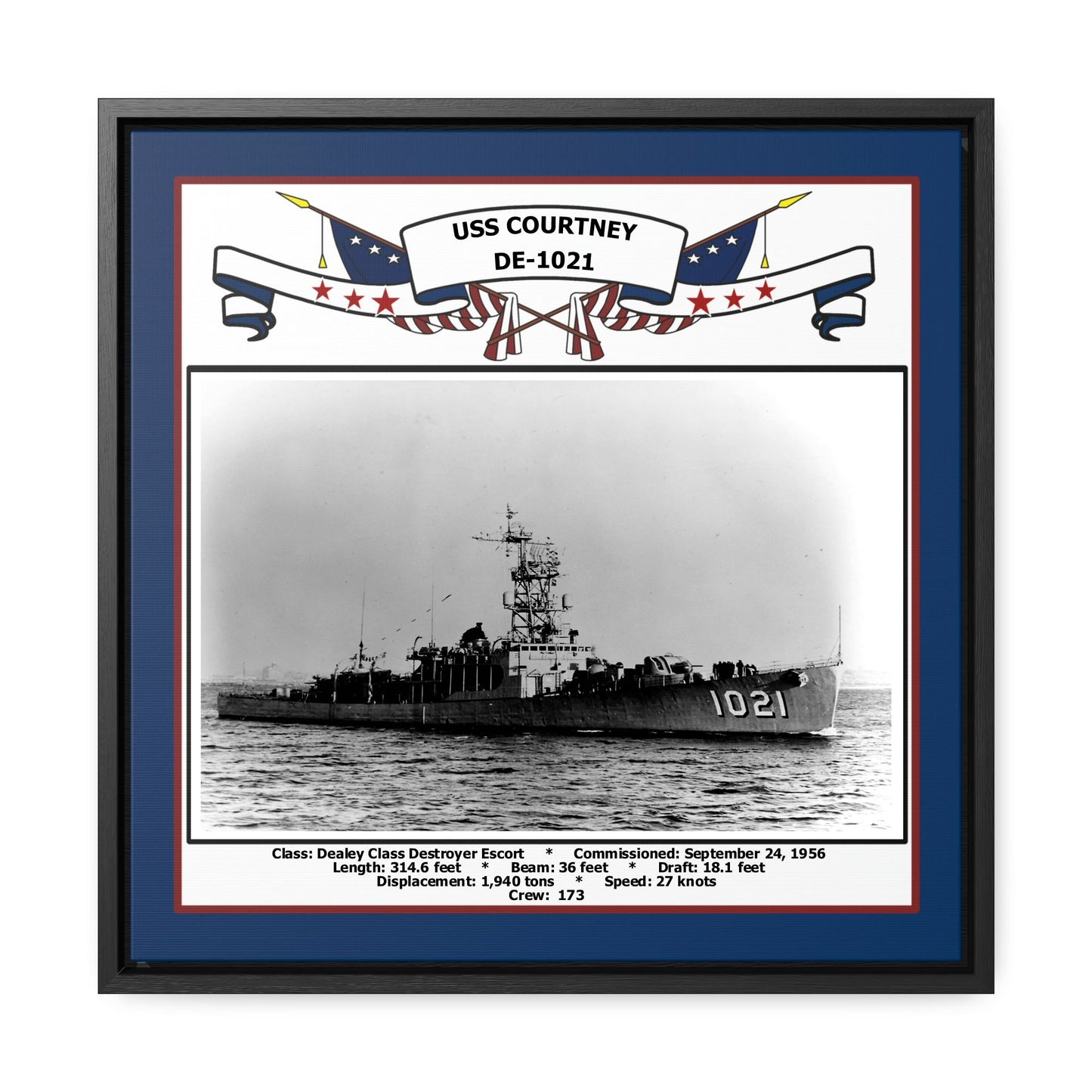 USS Courtney DE-1021 Navy Floating Frame Photo Front View