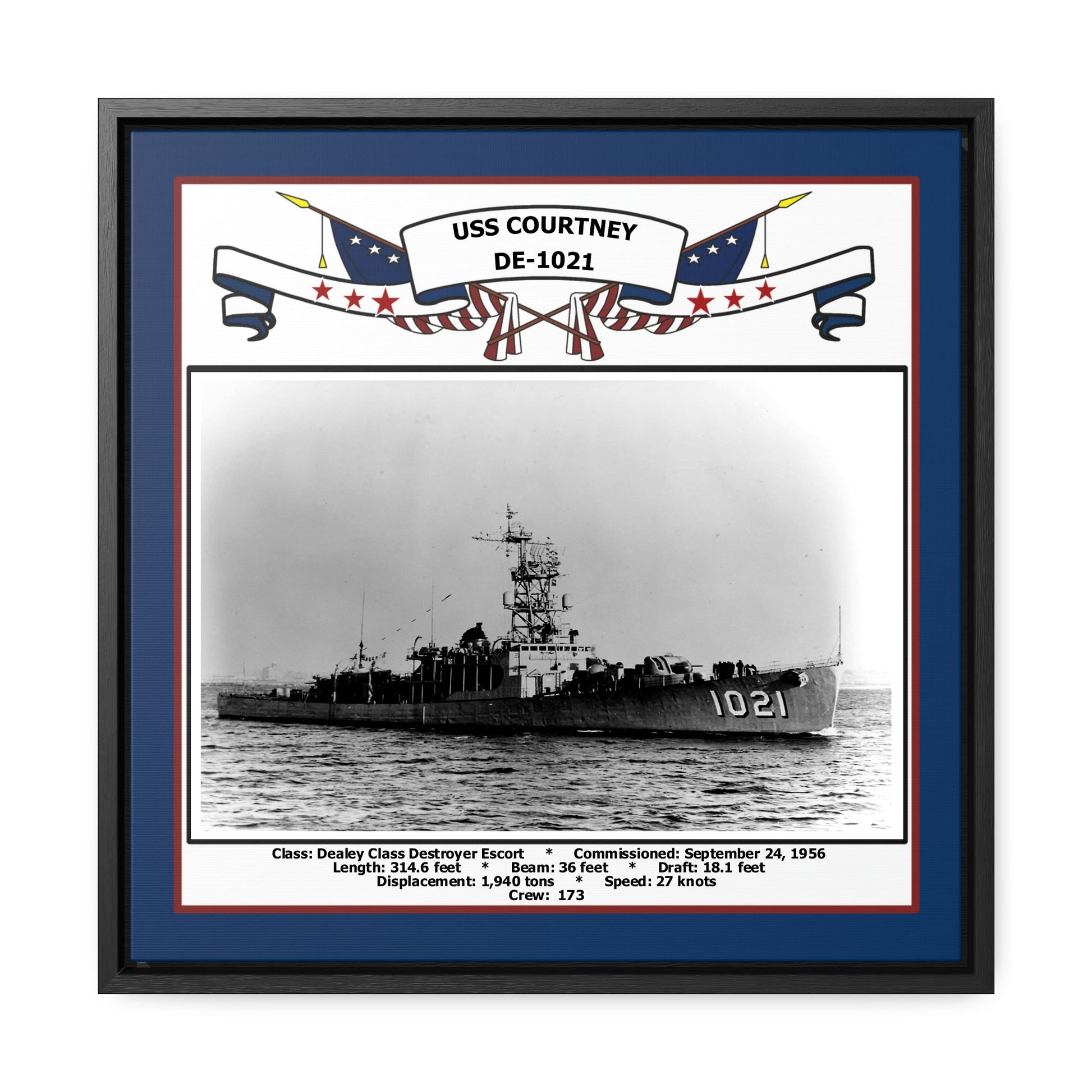 USS Courtney DE-1021 Navy Floating Frame Photo Front View