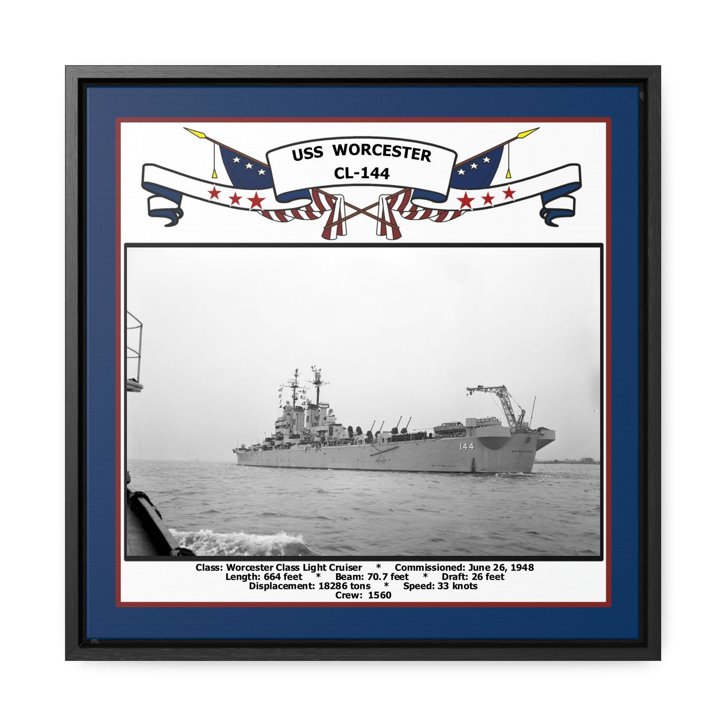USS Worcester CL-144 Navy Floating Frame Photo Front View