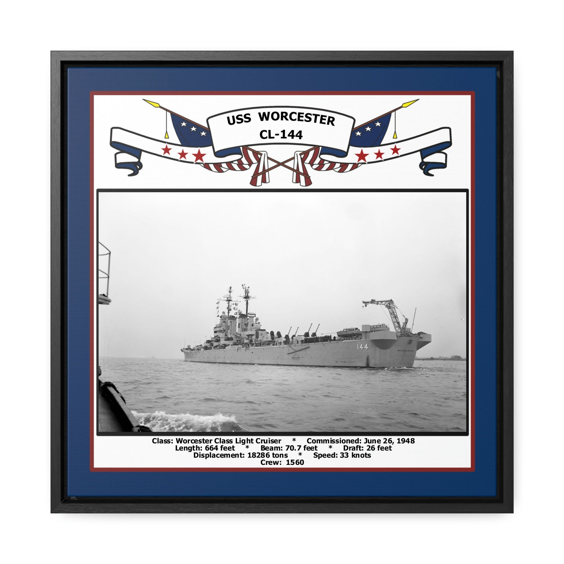 USS Worcester CL-144 Navy Floating Frame Photo Front View