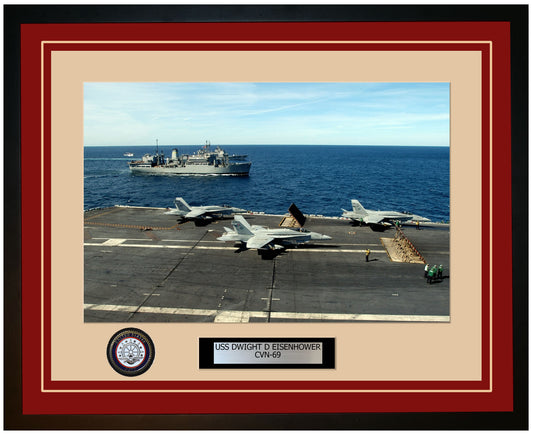 USS DWIGHT D EISENHOWER CVN-69 Framed Navy Ship Photo Burgundy