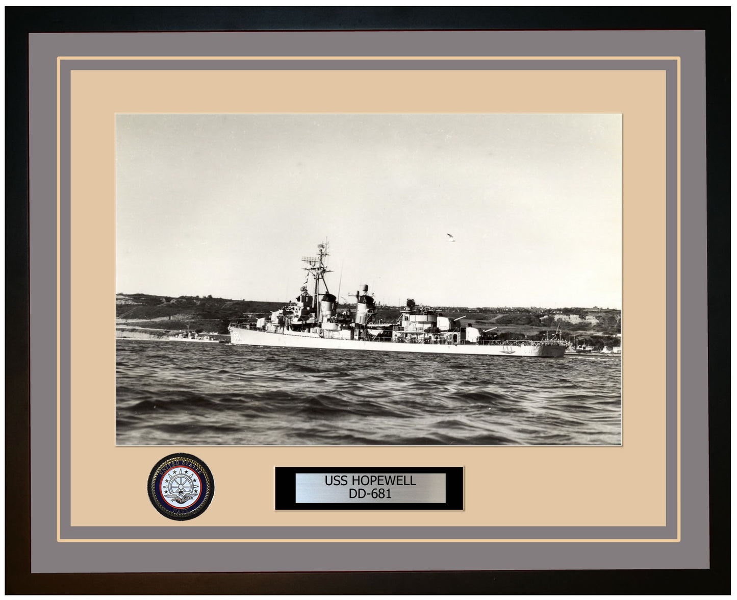 USS HOPEWELL DD-681 Framed Navy Ship Photo Grey