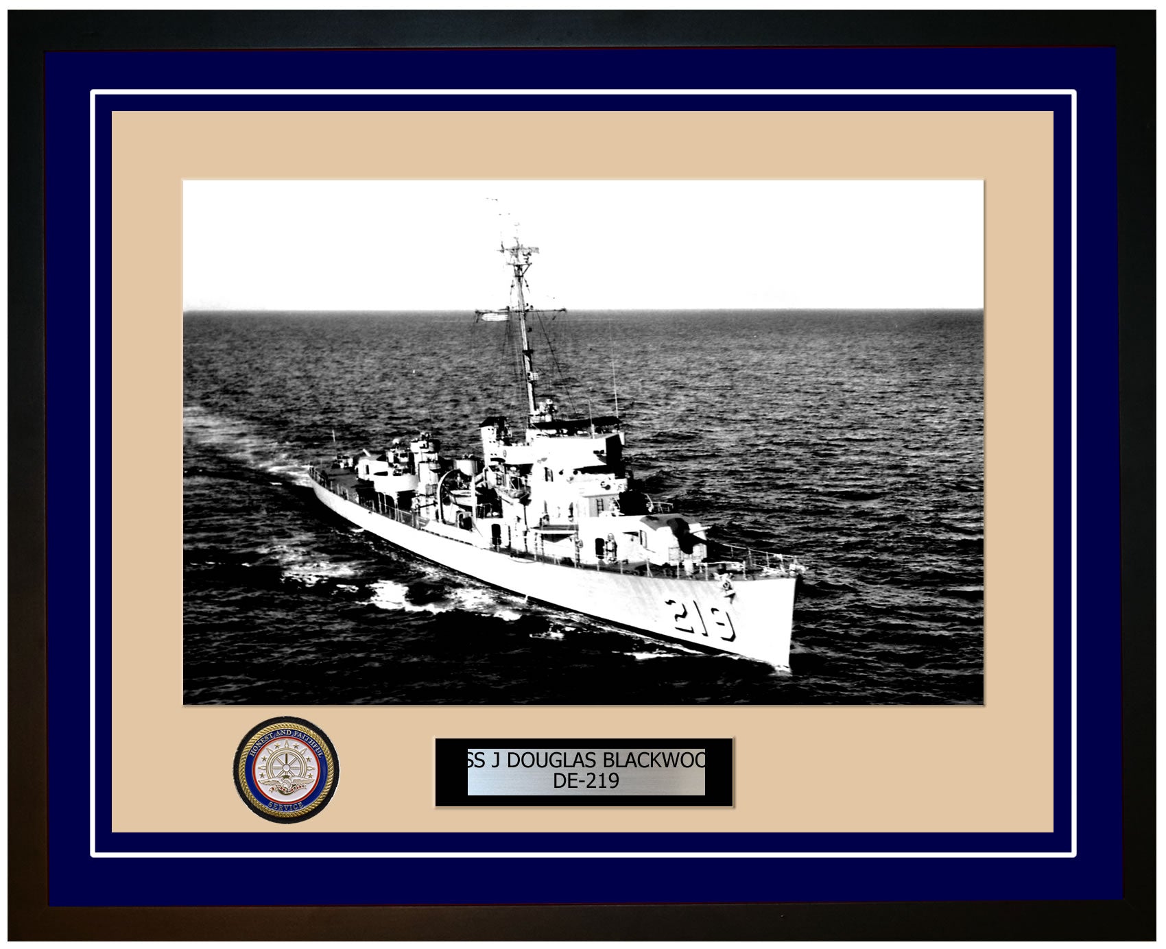 USS J Douglas Blackwood DE-219 Framed Navy Ship Photo Blue