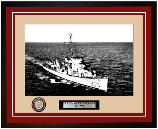 USS J Douglas Blackwood DE-219 Framed Navy Ship Photo Burgundy