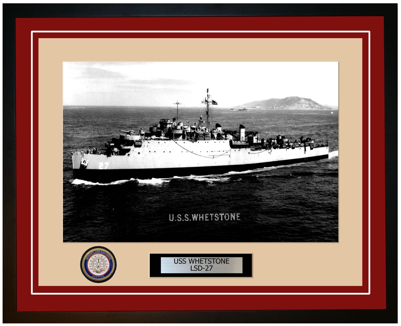 USS Whetstone LSD-27 Framed Navy Ship Photo Burgundy