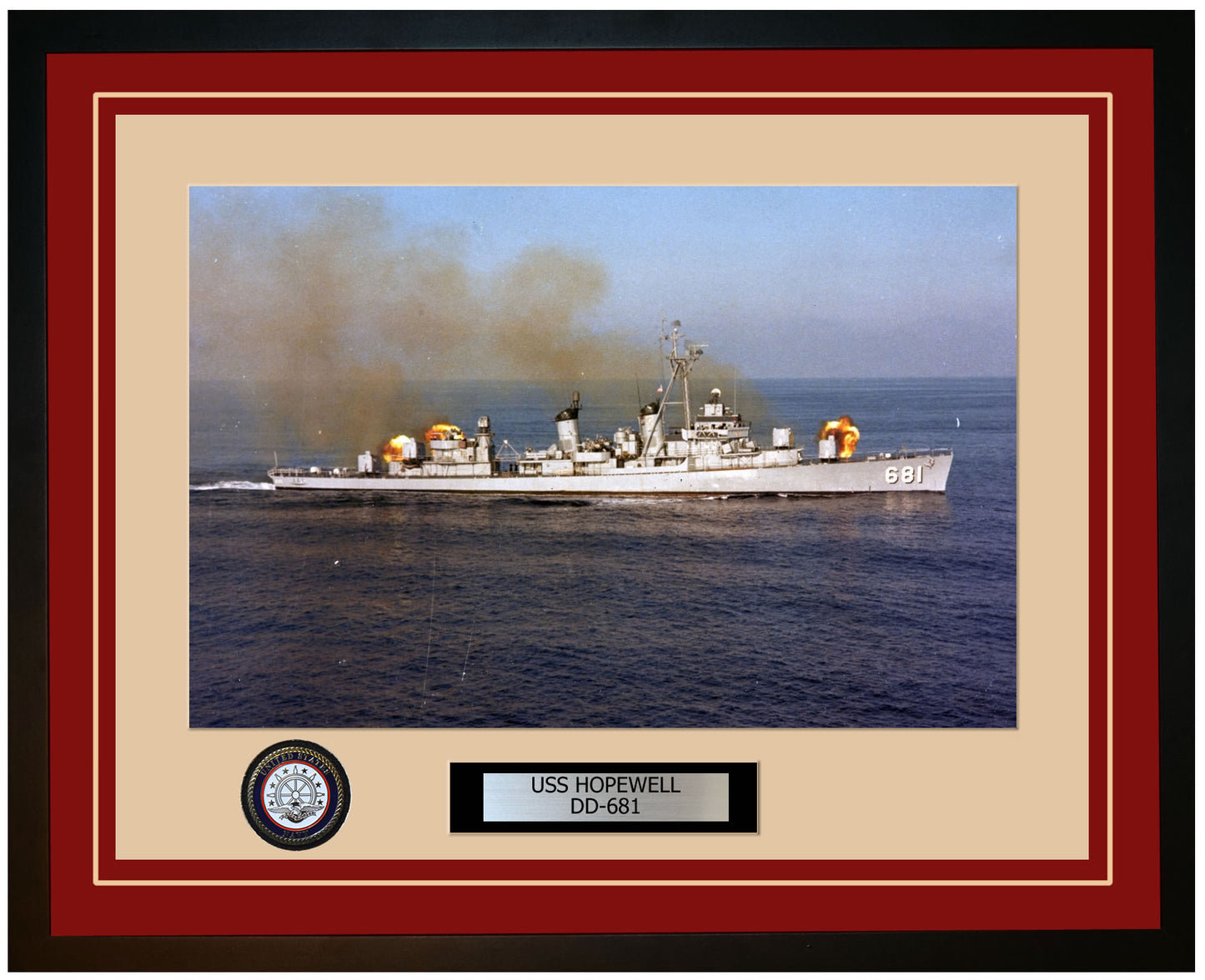 USS HOPEWELL DD-681 Framed Navy Ship Photo Burgundy