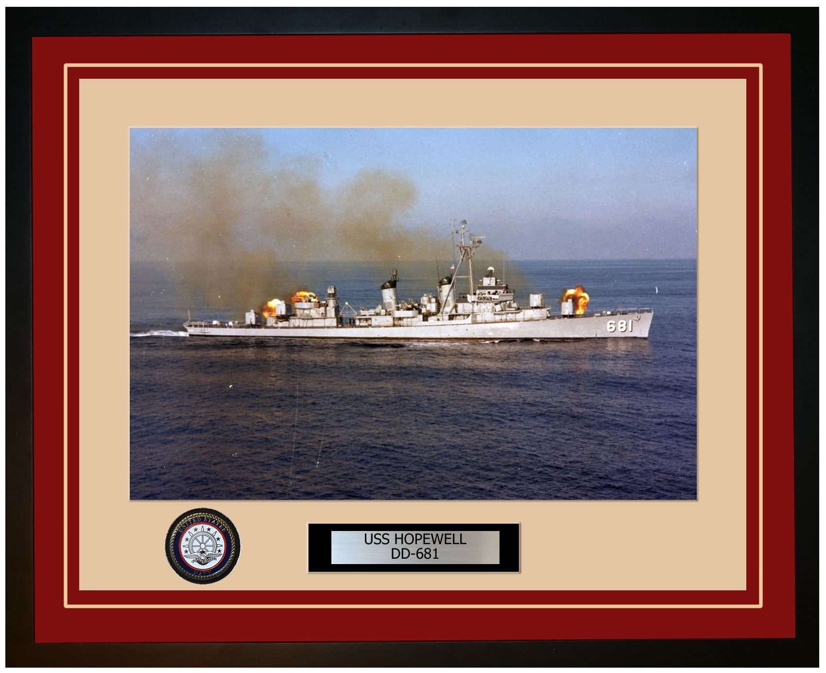 USS HOPEWELL DD-681 Framed Navy Ship Photo Burgundy