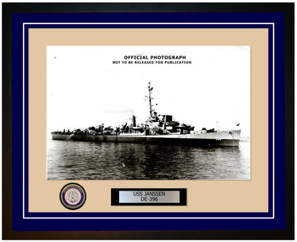 USS Janssen DE-396 Framed Navy Ship Photo Blue