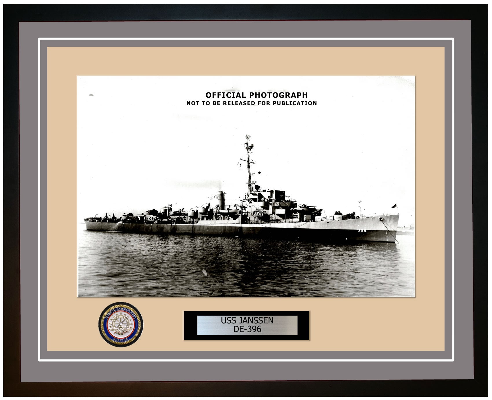 USS Janssen DE-396 Framed Navy Ship Photo Grey