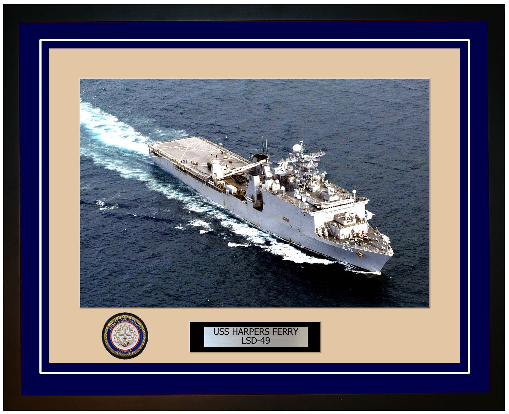 USS Harpers Ferry LSD-49 Framed Navy Ship Photo Blue