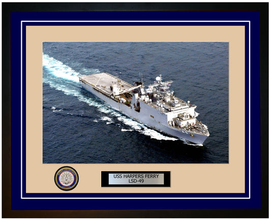 USS Harpers Ferry LSD-49 Framed Navy Ship Photo Blue