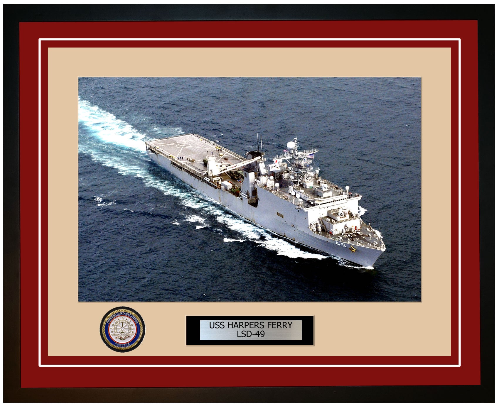 USS Harpers Ferry LSD-49 Framed Navy Ship Photo Burgundy