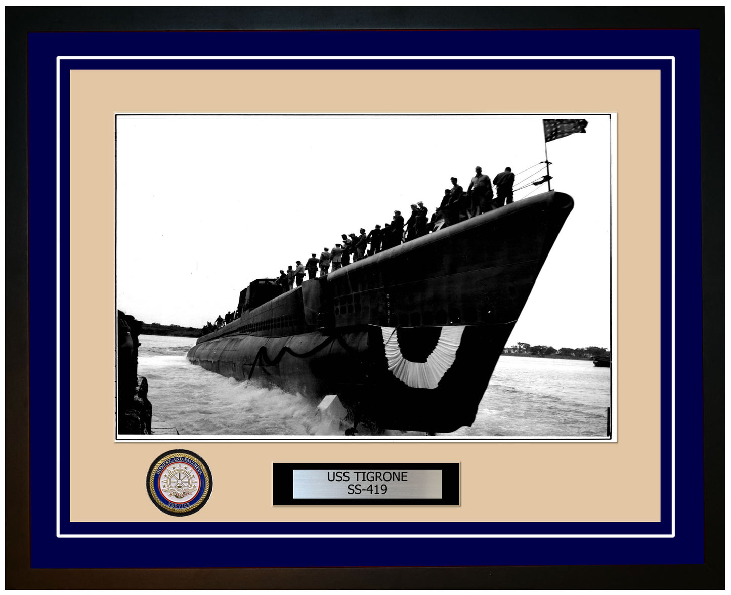 USS Tigrone SS-419 Framed Navy Ship Photo Blue