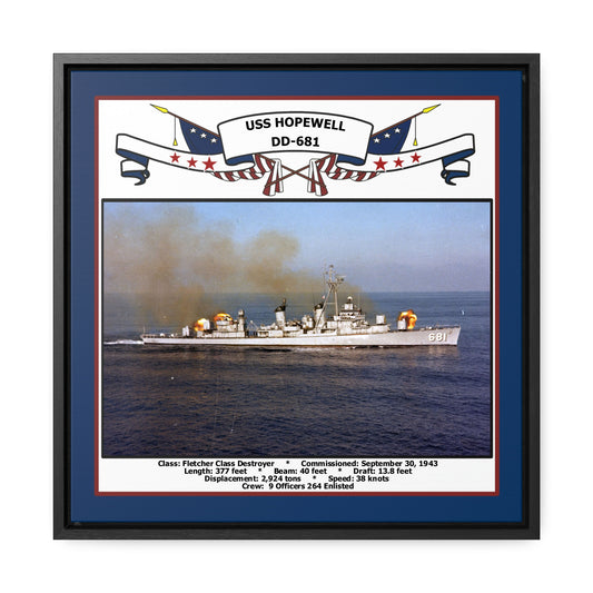 USS Hopewell DD-681 Navy Floating Frame Photo Front View