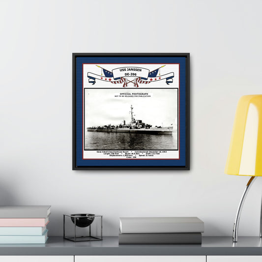 USS Janssen DE-396 Navy Floating Frame Photo Desk View
