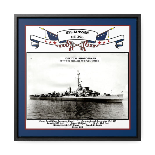 USS Janssen DE-396 Navy Floating Frame Photo Front View