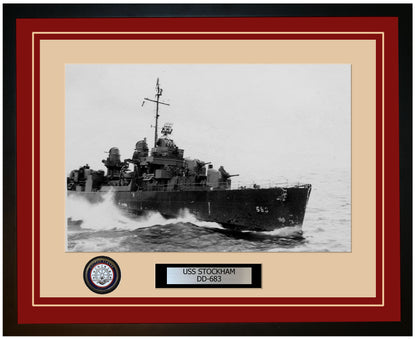 USS STOCKHAM DD-683 Framed Navy Ship Photo Burgundy