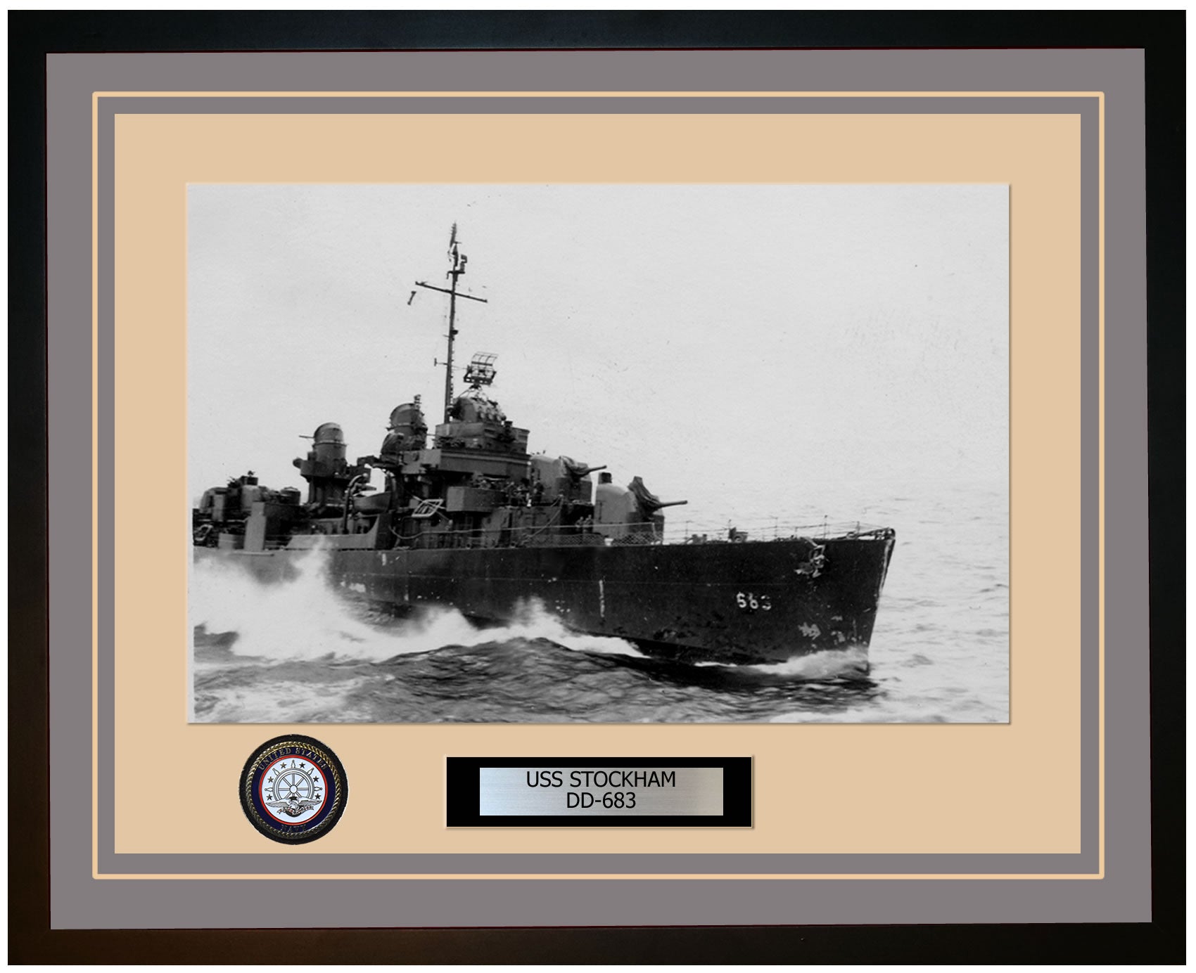 USS STOCKHAM DD-683 Framed Navy Ship Photo Grey
