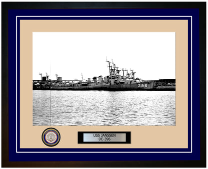 USS Janssen DE-396 Framed Navy Ship Photo Blue
