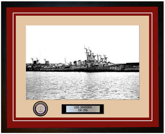 USS Janssen DE-396 Framed Navy Ship Photo Burgundy
