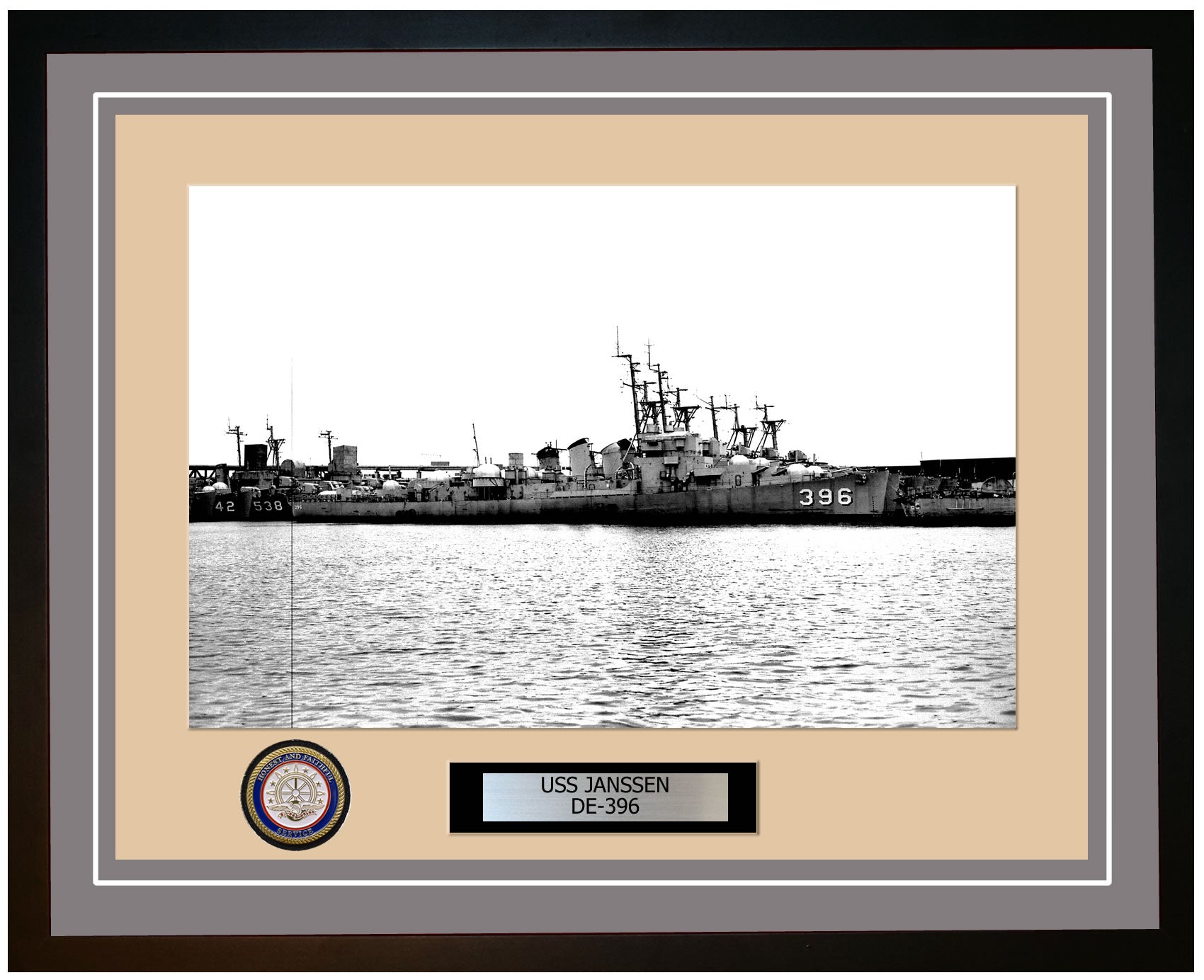 USS Janssen DE-396 Framed Navy Ship Photo Grey