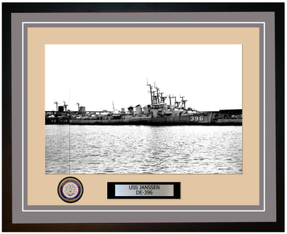 USS Janssen DE-396 Framed Navy Ship Photo Grey