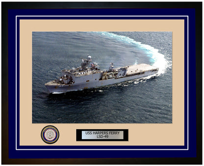 USS Harpers Ferry LSD-49 Framed Navy Ship Photo Blue