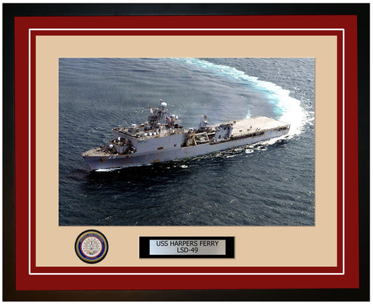 USS Harpers Ferry LSD-49 Framed Navy Ship Photo Burgundy