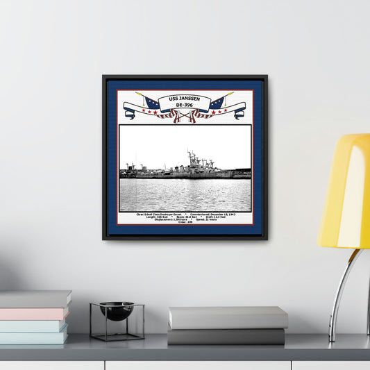 USS Janssen DE-396 Navy Floating Frame Photo Desk View
