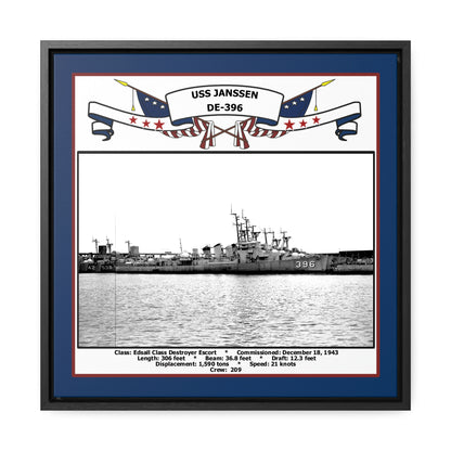 USS Janssen DE-396 Navy Floating Frame Photo Front View