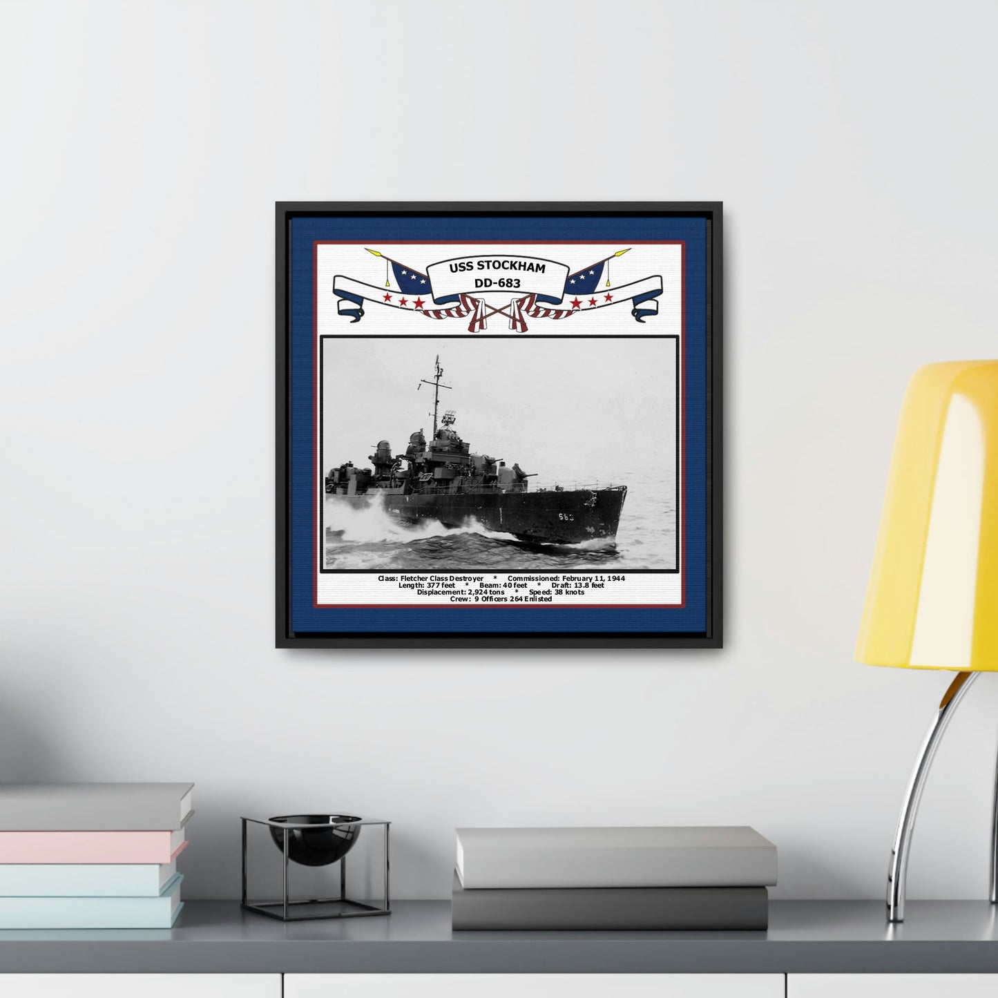 USS Stockham DD-683 Navy Floating Frame Photo Desk View
