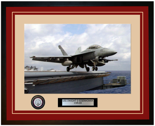 USS DWIGHT D EISENHOWER CVN-69 Framed Navy Ship Photo Burgundy
