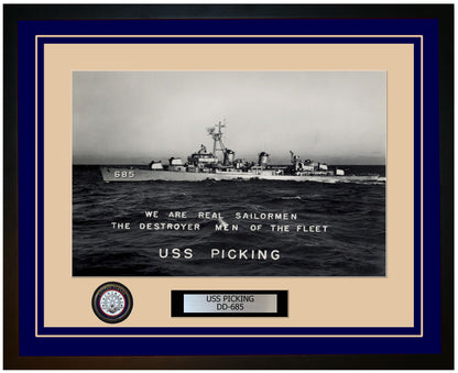 USS PICKING DD-685 Framed Navy Ship Photo Blue