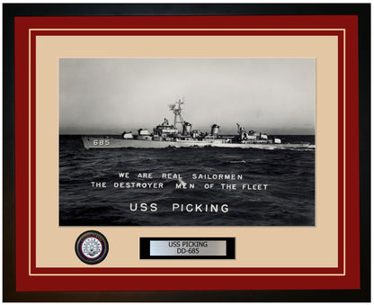 USS PICKING DD-685 Framed Navy Ship Photo Burgundy