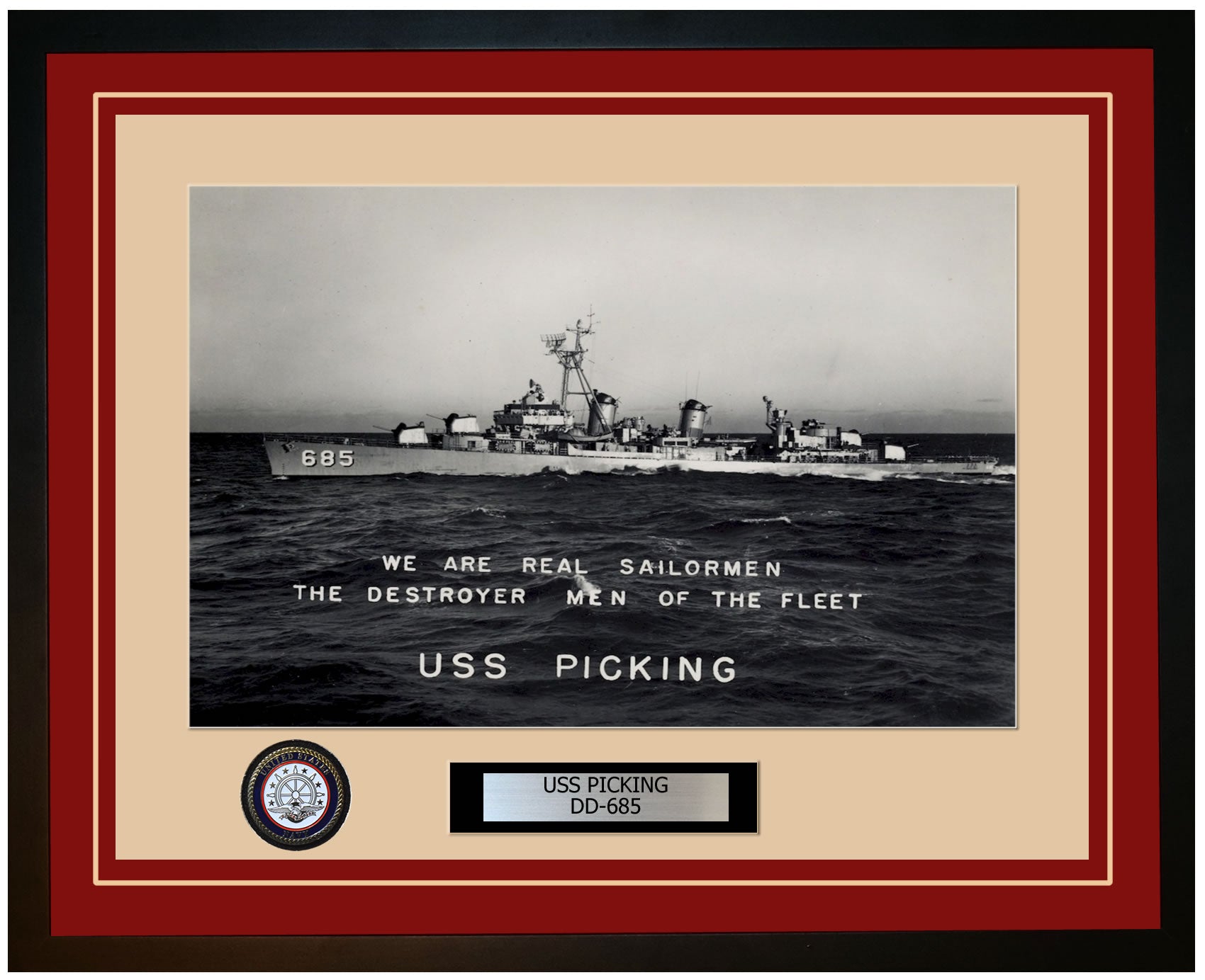 USS PICKING DD-685 Framed Navy Ship Photo Burgundy