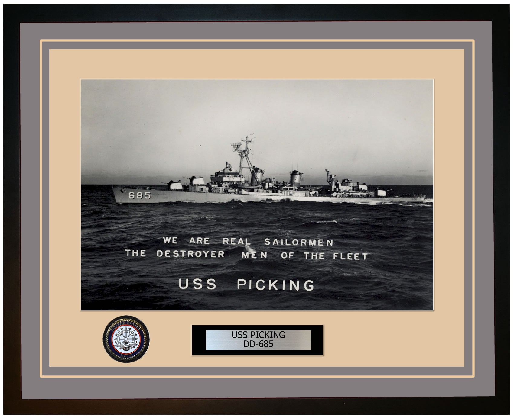 USS PICKING DD-685 Framed Navy Ship Photo Grey