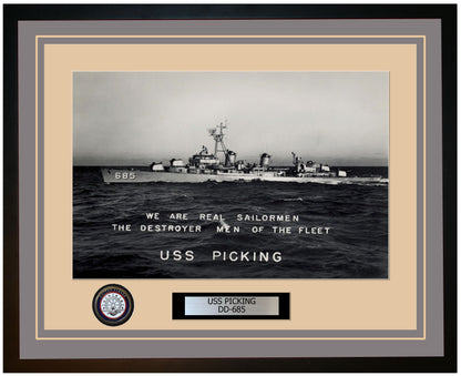 USS PICKING DD-685 Framed Navy Ship Photo Grey