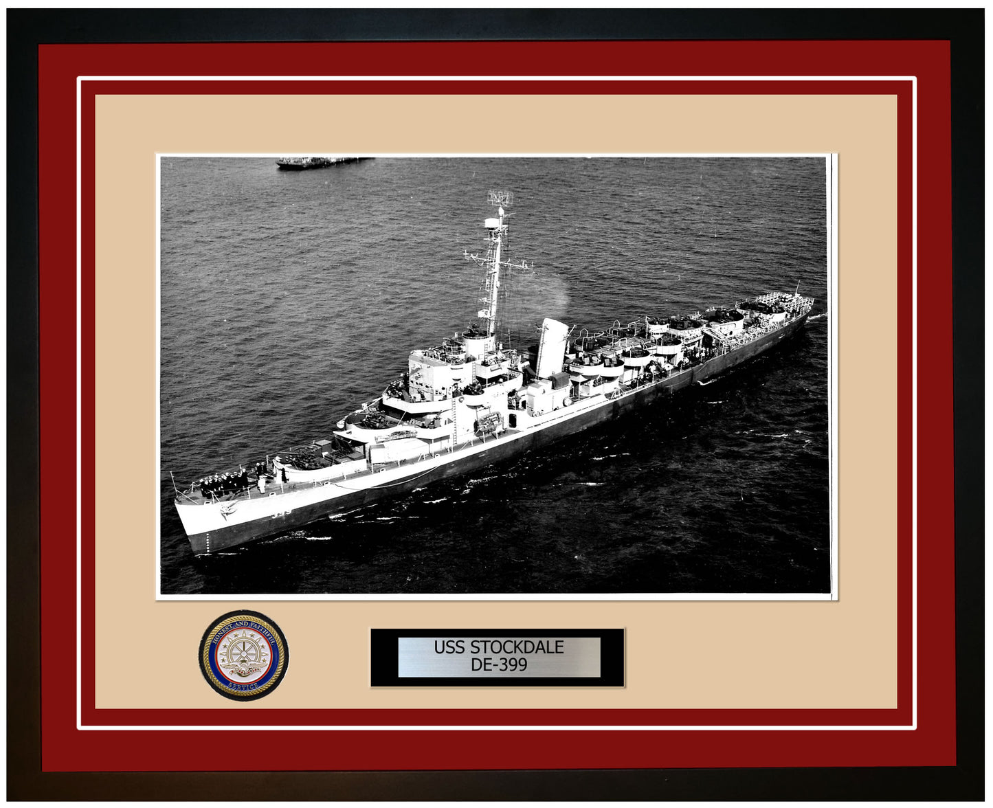 USS Stockdale DE-399 Framed Navy Ship Photo Burgundy