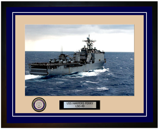 USS Harpers Ferry LSD-49 Framed Navy Ship Photo Blue