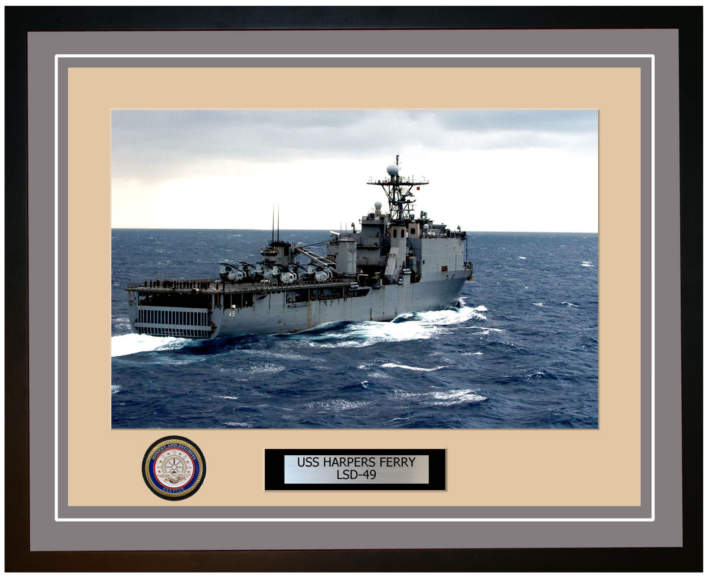 USS Harpers Ferry LSD-49 Framed Navy Ship Photo Grey
