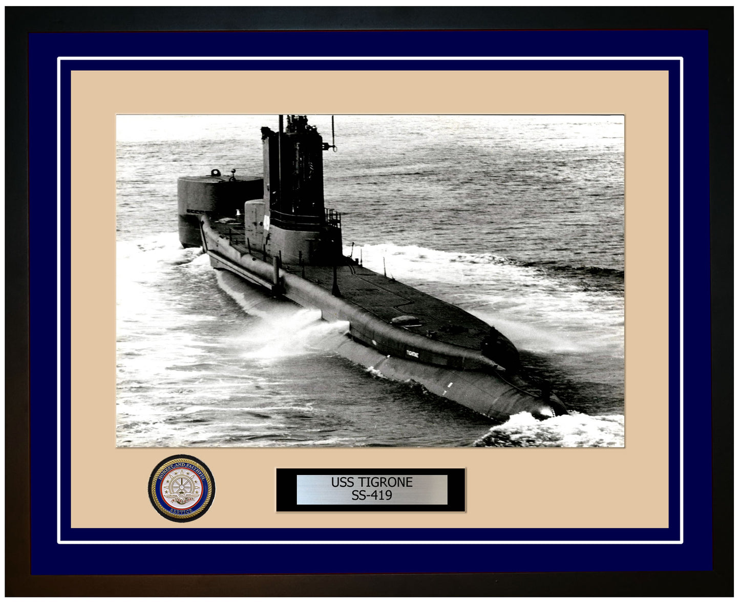 USS Tigrone SS-419 Framed Navy Ship Photo Blue