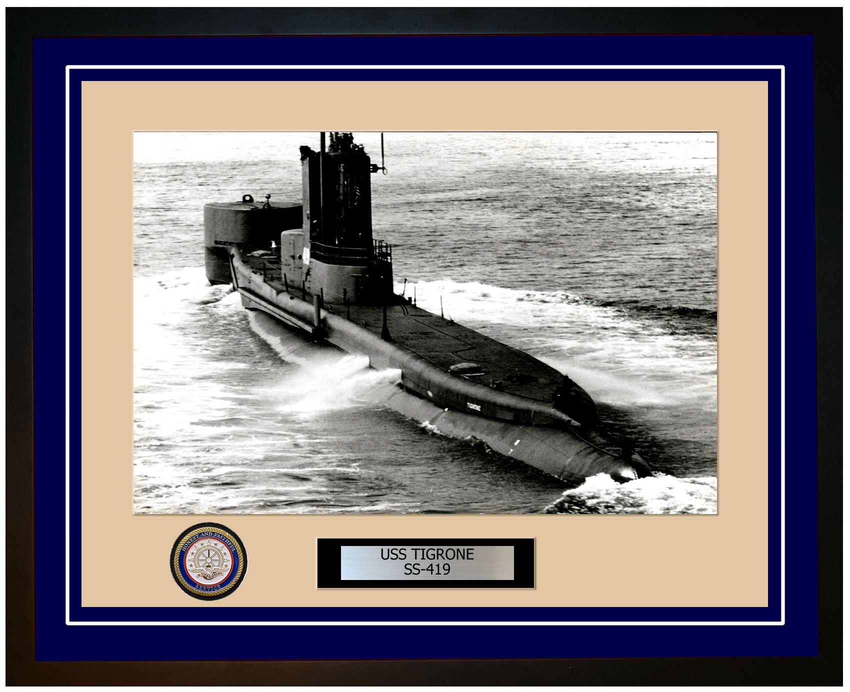 USS Tigrone SS-419 Framed Navy Ship Photo Blue