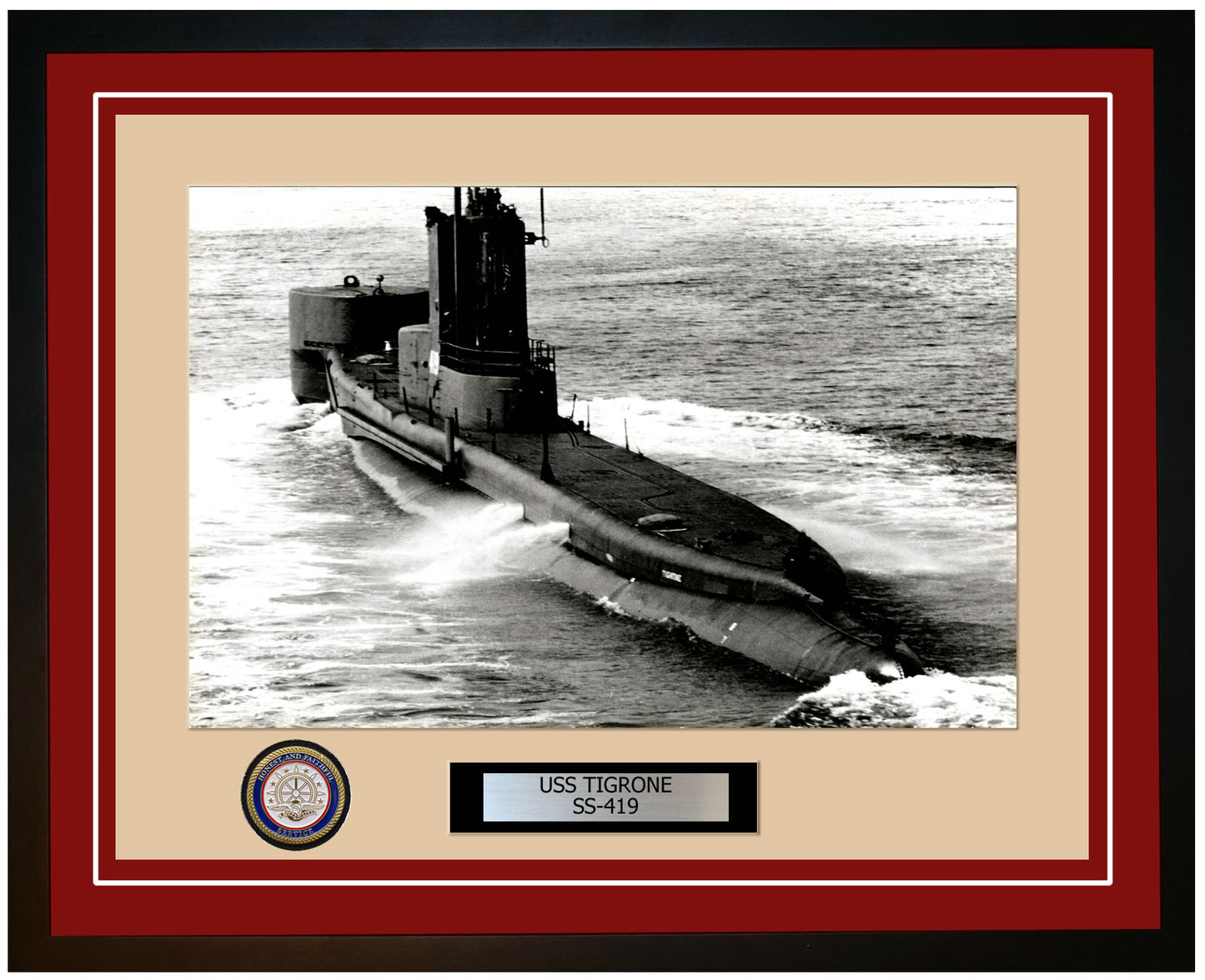 USS Tigrone SS-419 Framed Navy Ship Photo Burgundy