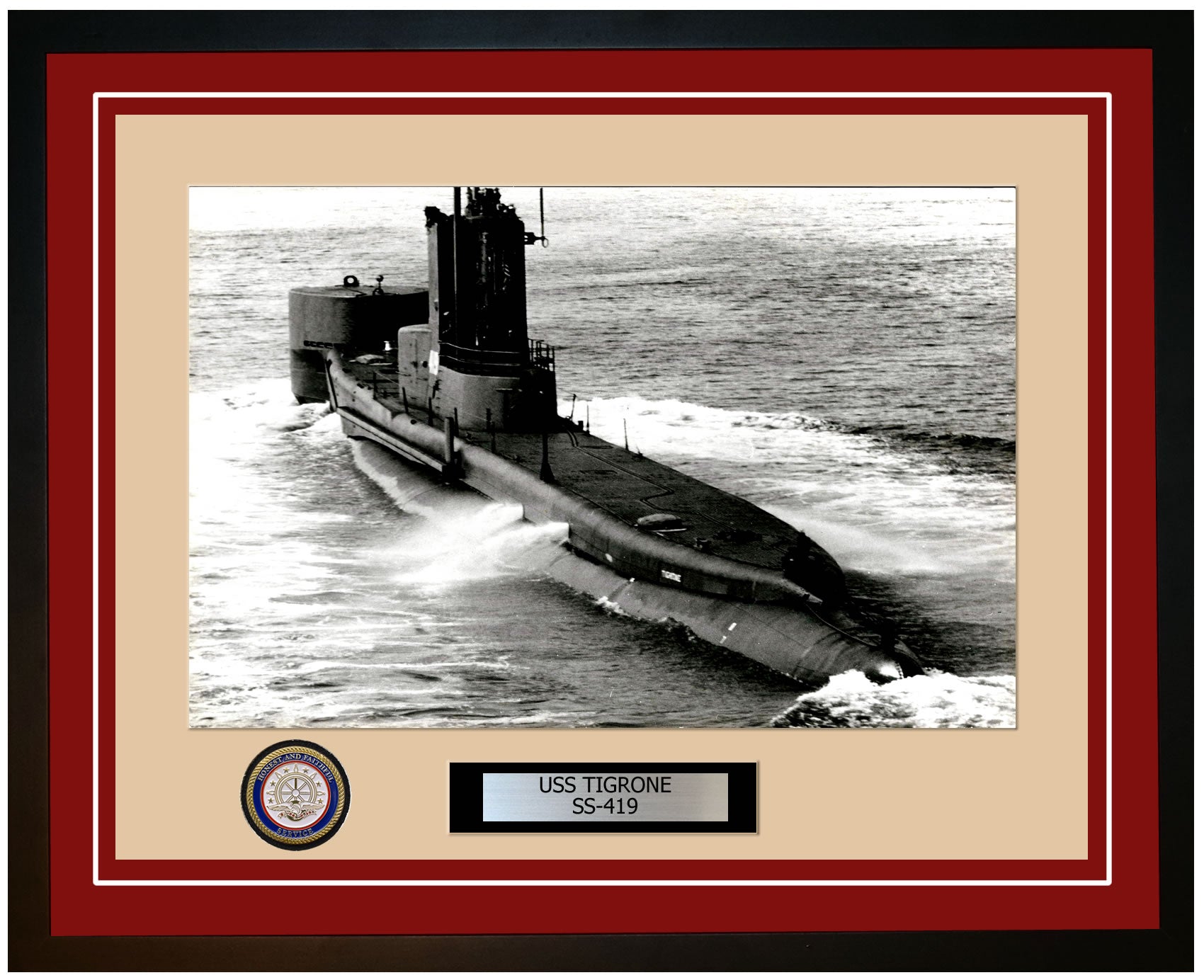 USS Tigrone SS-419 Framed Navy Ship Photo Burgundy