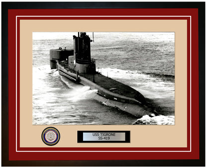 USS Tigrone SS-419 Framed Navy Ship Photo Burgundy